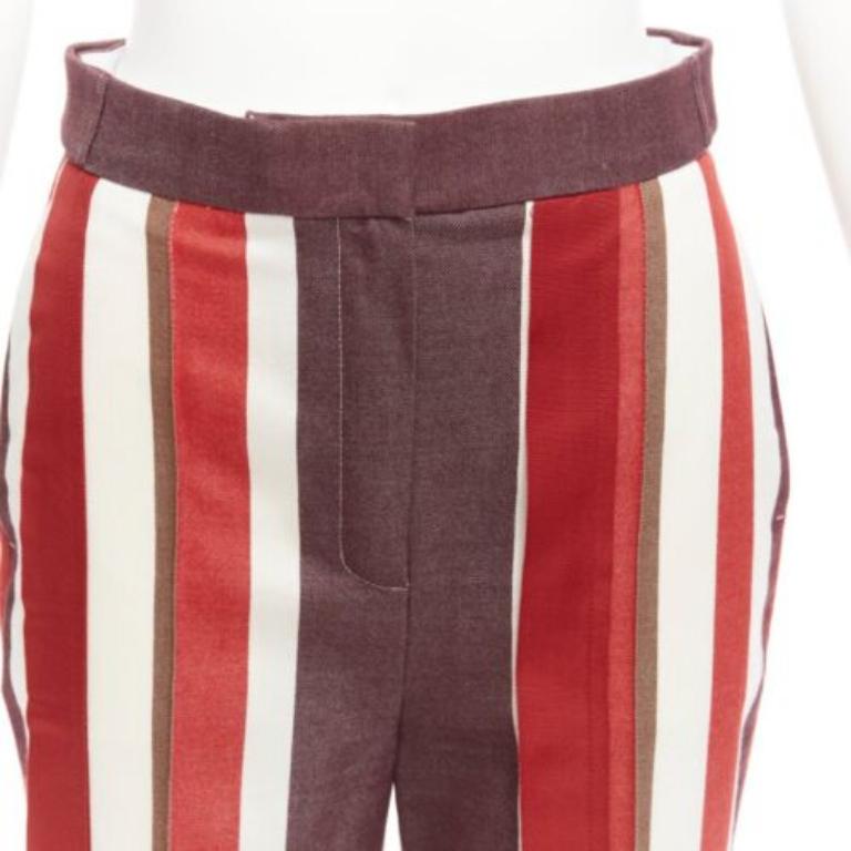 FRENKEN Pantalon large à rayures graphiques en laine de coton mélangée rouge IT34 XXS en vente 2