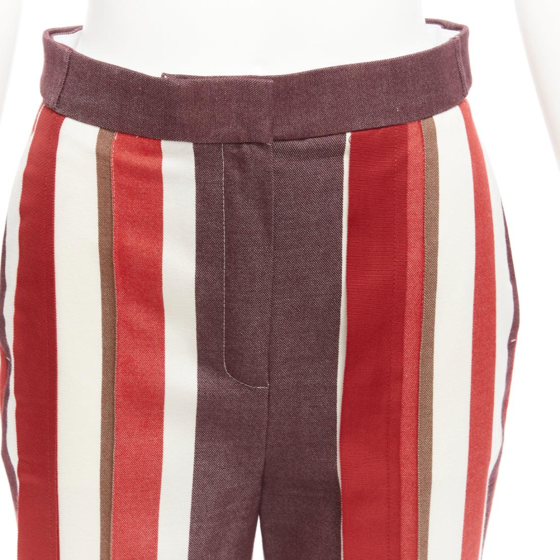 FRENKEN red cotton wool blend graphic stripe wide leg pants IT34 XXS For Sale 2