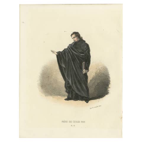 Frère des Écoles Pies - 1862 Hand-Colored Lithograph of a Piarist Brother