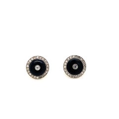 Art Deco Frere Lacloche Platinum Onyx and Diamond Stud Earrings, Circa 1930