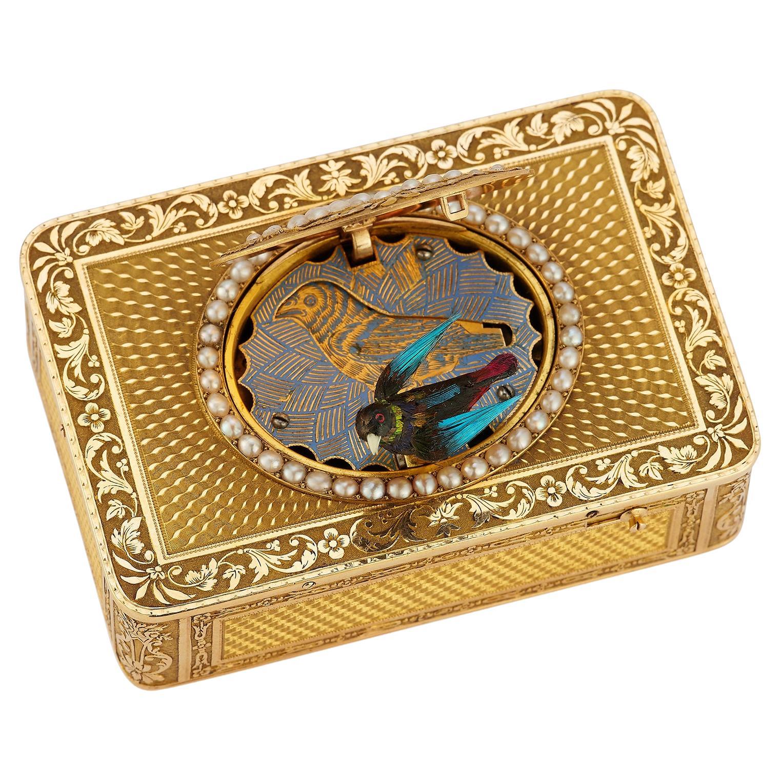 Freres Rochat Gold Bird Box For Sale