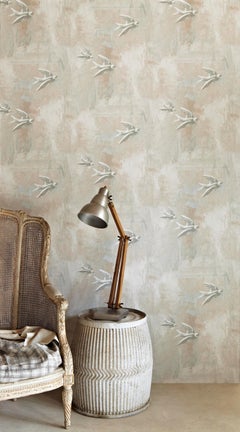 'Fresco Birds' Contemporary, Traditional Wallpaper in Natural