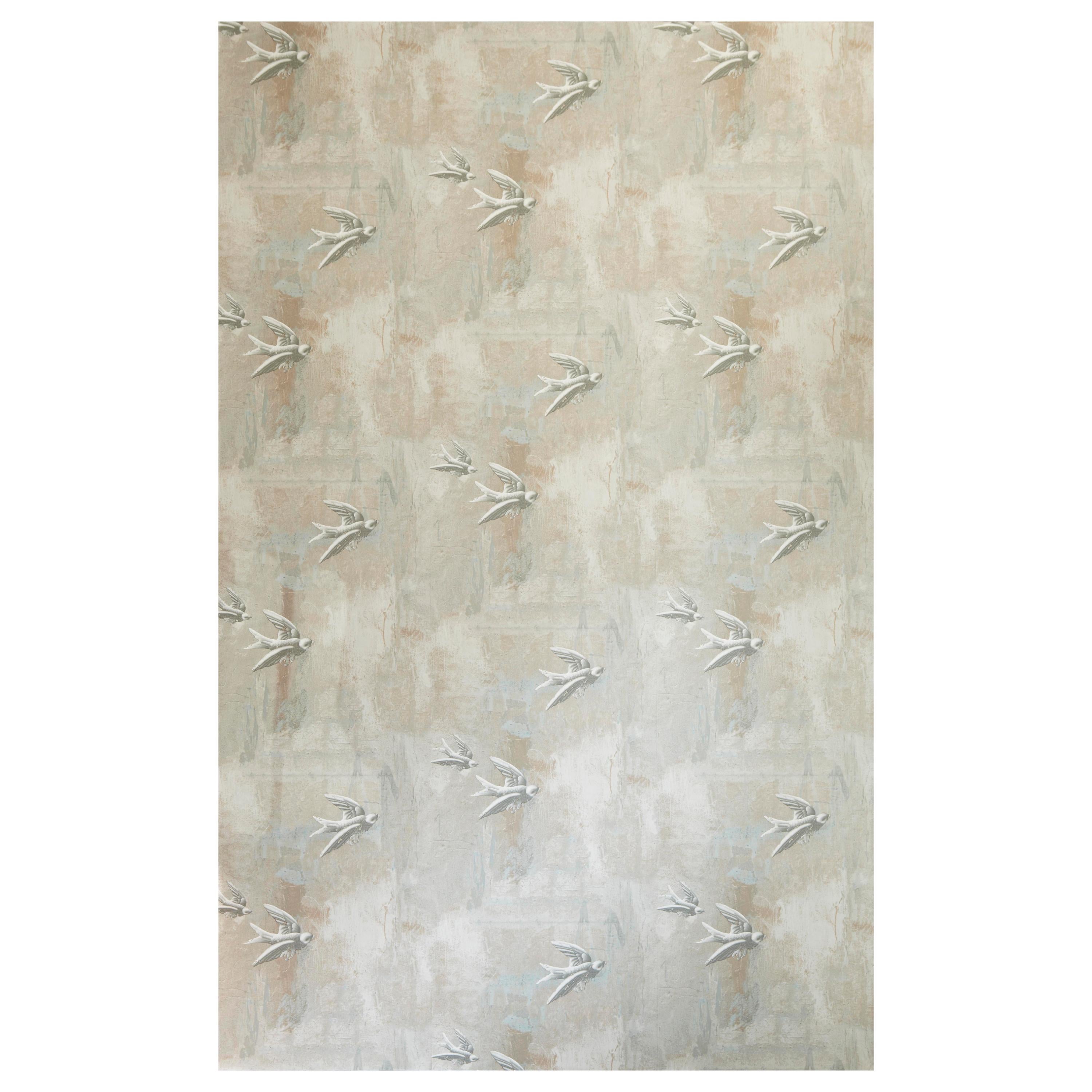 'Fresco Birds' Contemporary, Traditional Wallpaper in Natural im Angebot