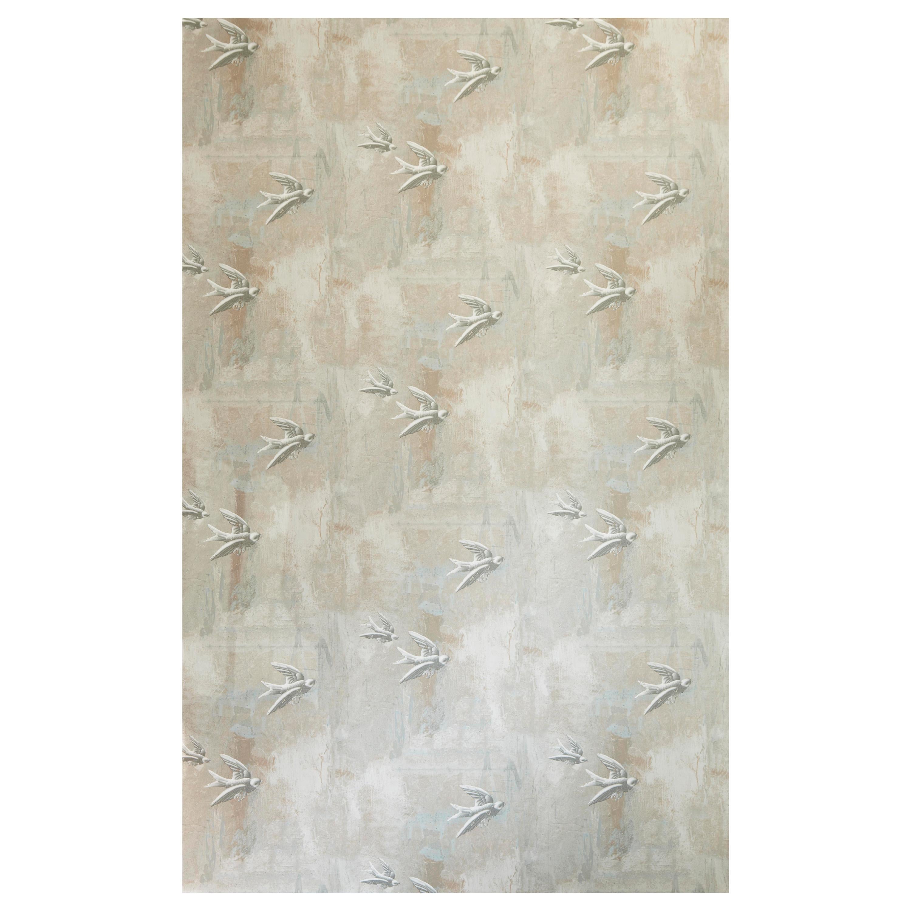 
Fresco Birds
 Contemporary, Traditional Wallpaper in Natural For Sale