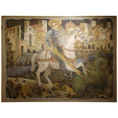 Fresco 'Strappo' Saint Georges Slaying the Dragon, Italy, circa 1500