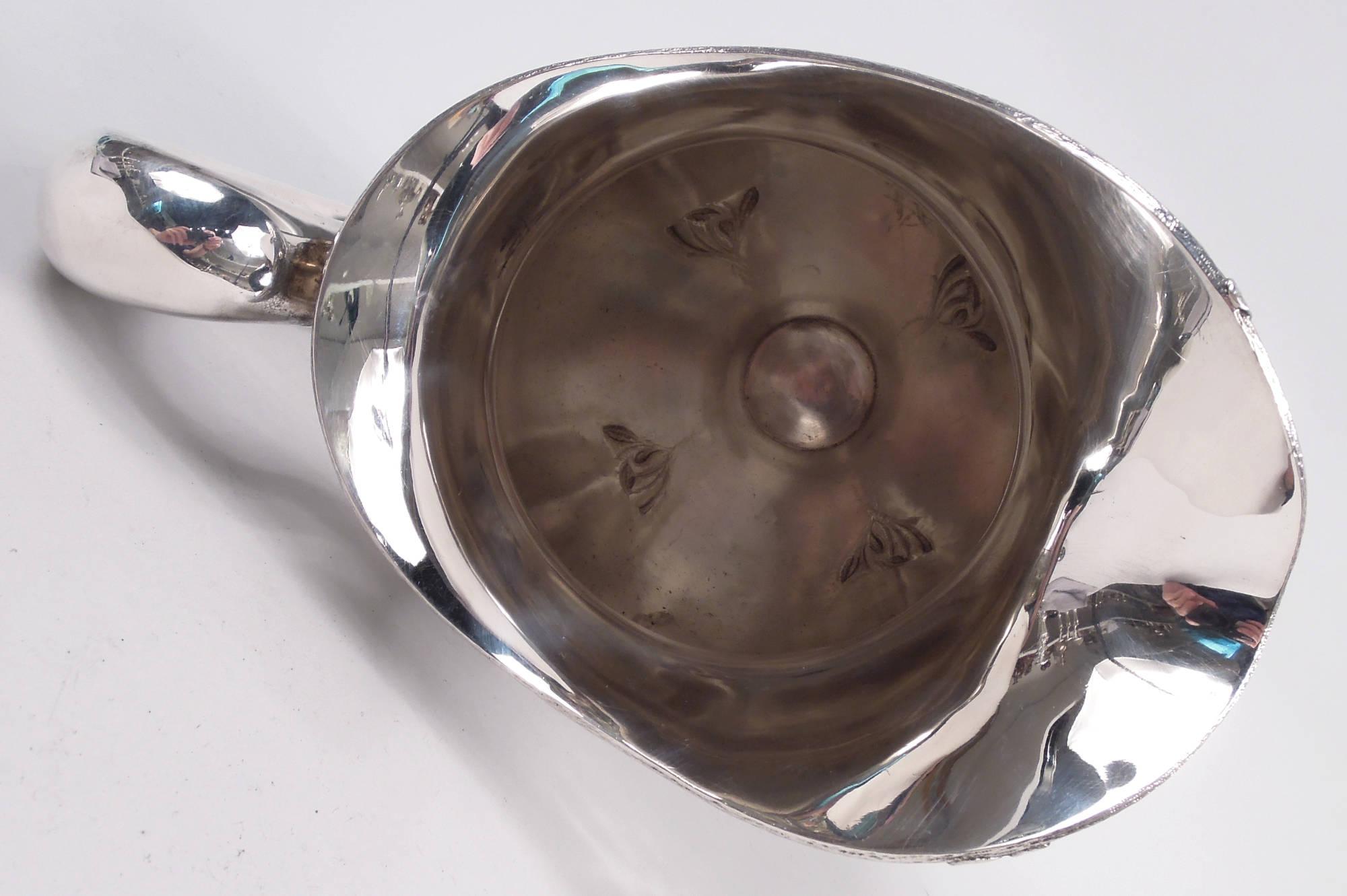 Fresh and Pretty American Art Nouveau Sterling Silver Water Pitcher For Sale 5
