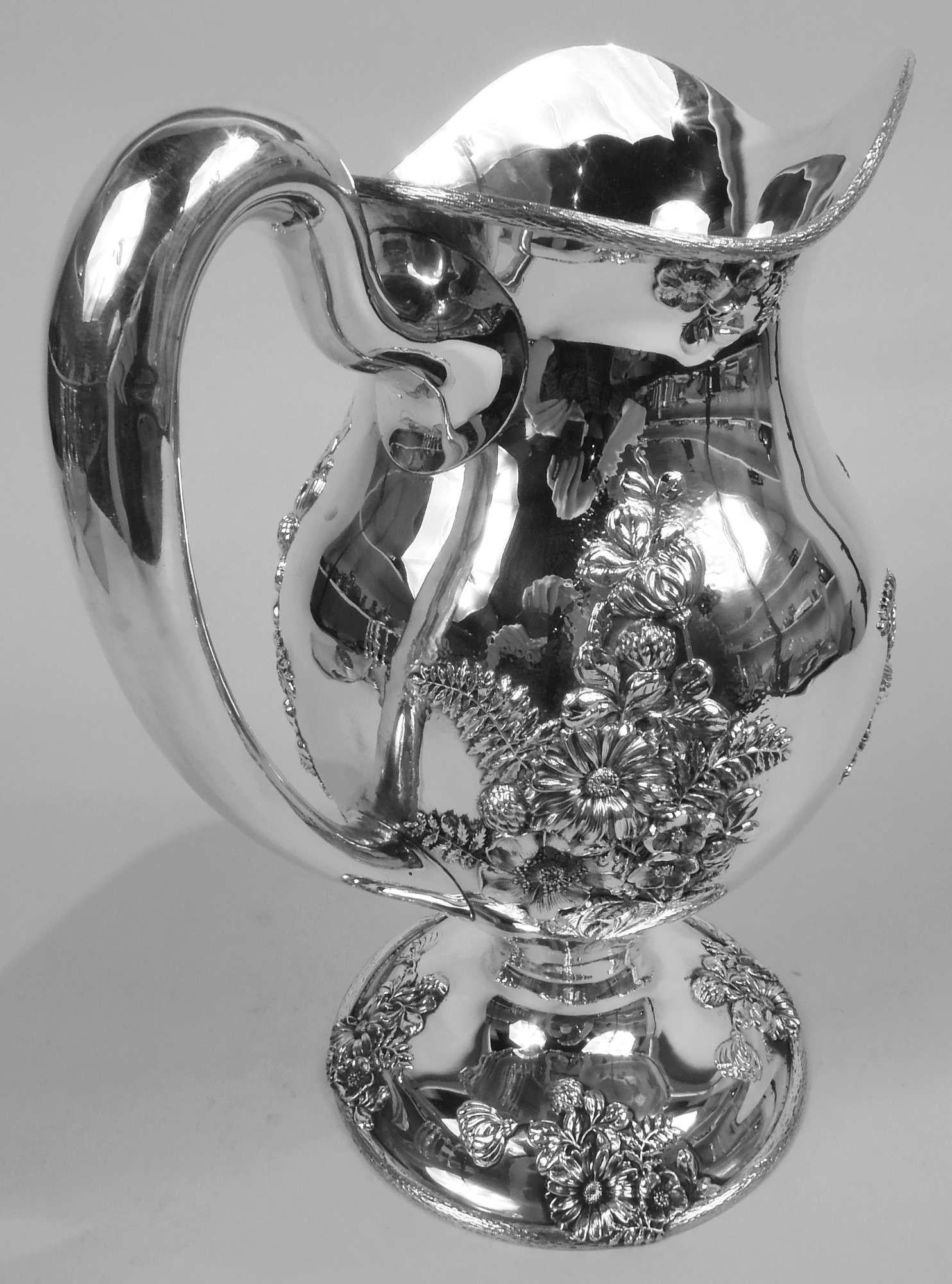 Appliqué Fresh and Pretty American Art Nouveau Sterling Silver Water Pitcher For Sale