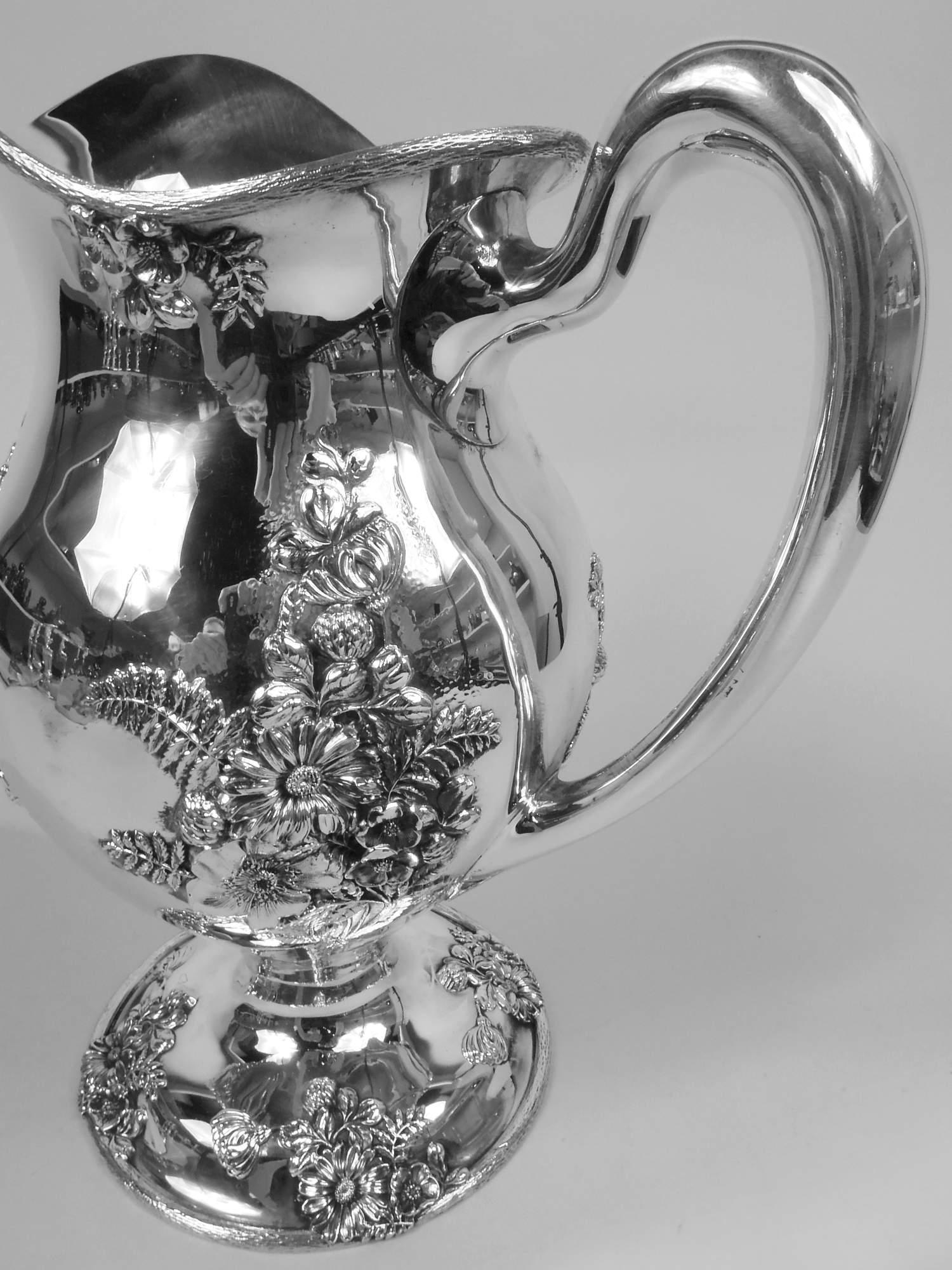 Fresh and Pretty American Art Nouveau Sterling Silver Water Pitcher For Sale 3