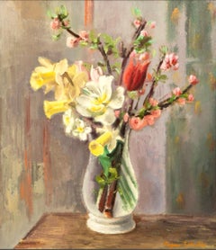 "Fresh Cut Flowers in a Vase" Exhibited Oil Painting by Eugene Speicher