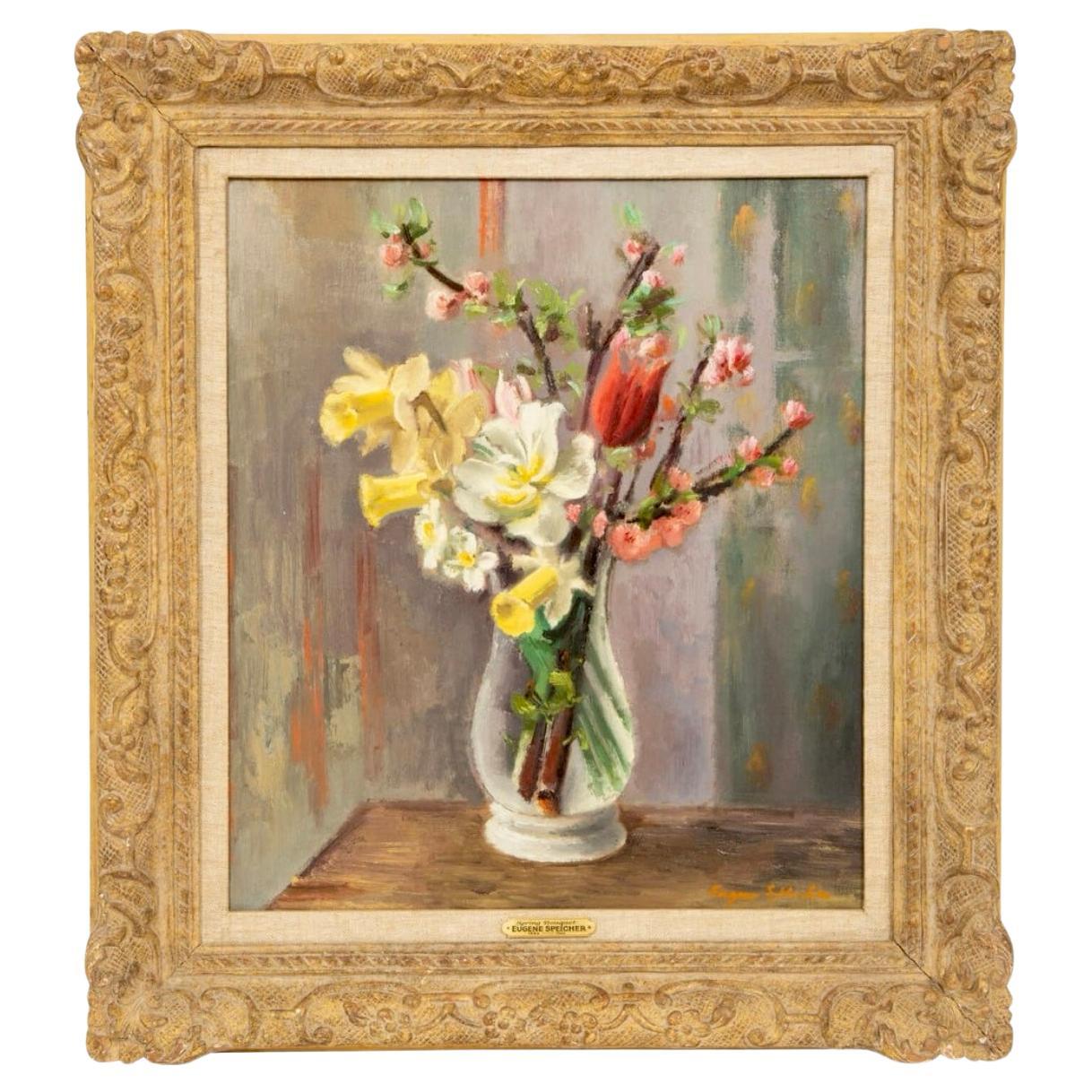 "Fresh Cut Flowers in a Vase" Exhibited Oil Painting by Eugene Speicher For Sale