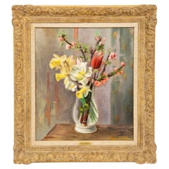 Antique "Fresh Cut Flowers in a Vase" Exhibited Oil Painting by Eugene Speicher