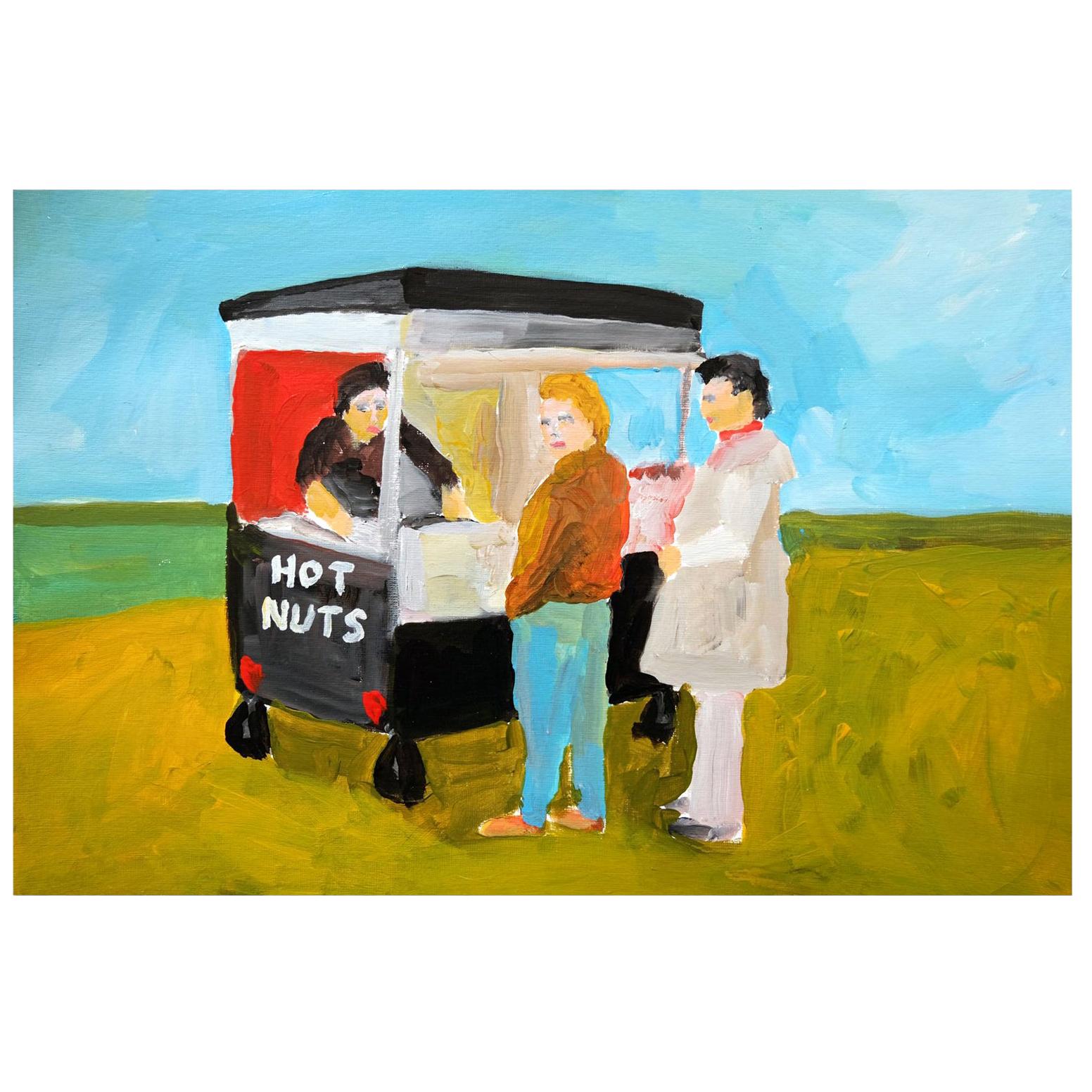 'Fresh Hot Nuts' Painting by Alan Fears Acrylic on Paper British Life For Sale