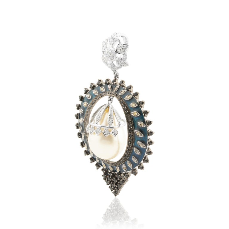 Fresh Onyx Gemstone Pendant Black Onyx 18 Karat Gold Silver Enamel Fine ...