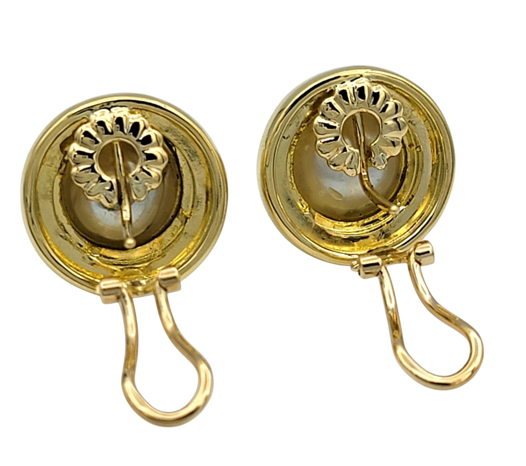 Fresh Water Baroque Pearl Large Dimensional Stud Earrings 18 Karat Yellow Gold In Good Condition For Sale In Scottsdale, AZ