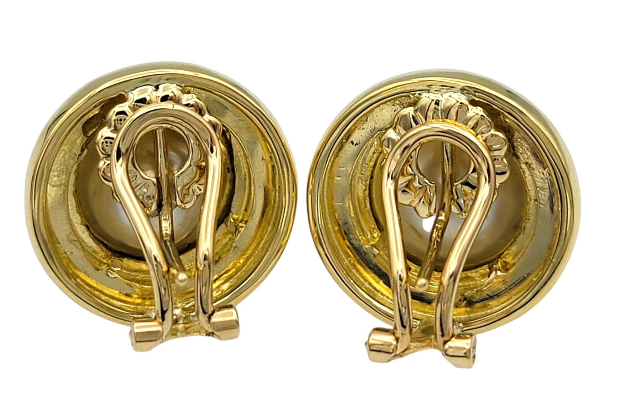 Women's Fresh Water Baroque Pearl Large Dimensional Stud Earrings 18 Karat Yellow Gold For Sale