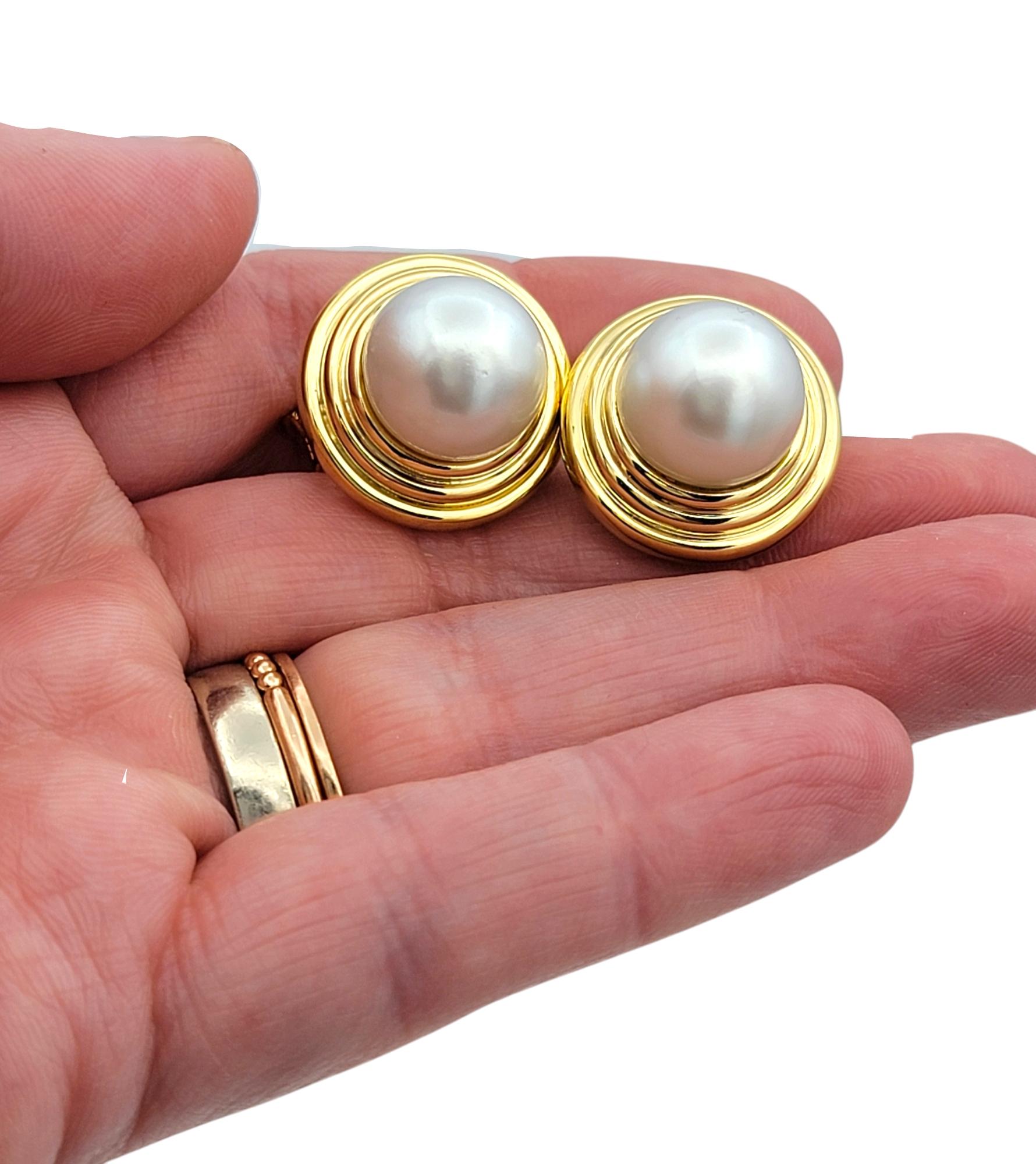 Fresh Water Baroque Pearl Large Dimensional Stud Earrings 18 Karat Yellow Gold For Sale 1