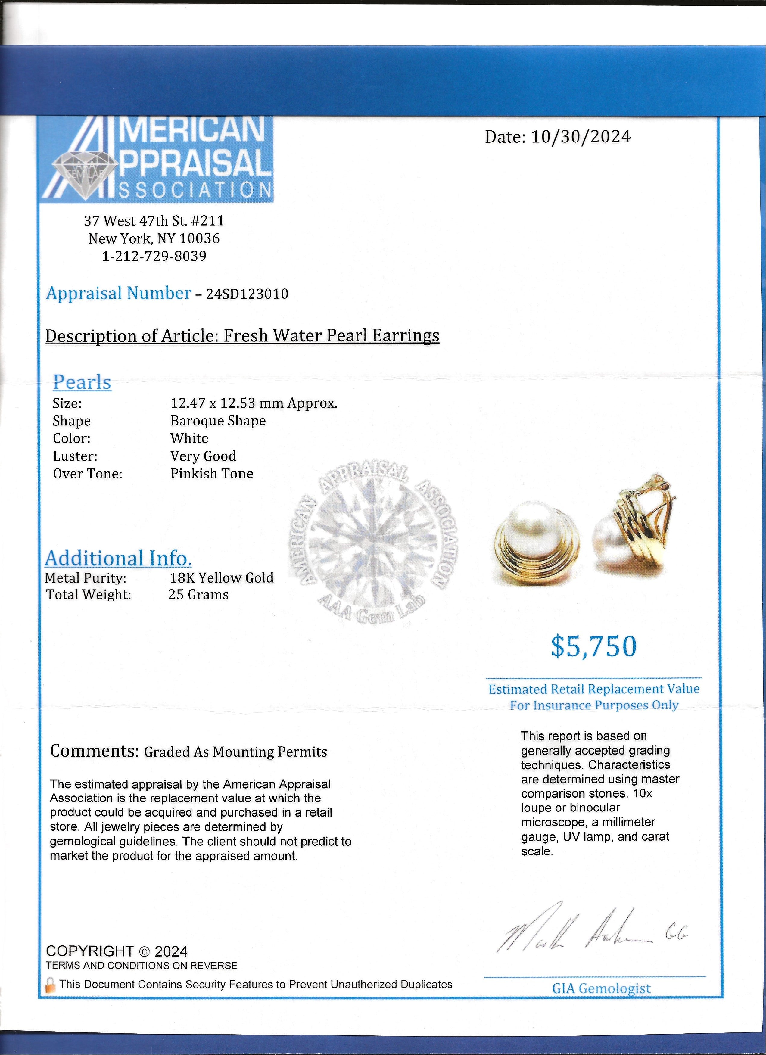Fresh Water Baroque Pearl Large Dimensional Stud Earrings 18 Karat Yellow Gold For Sale 4