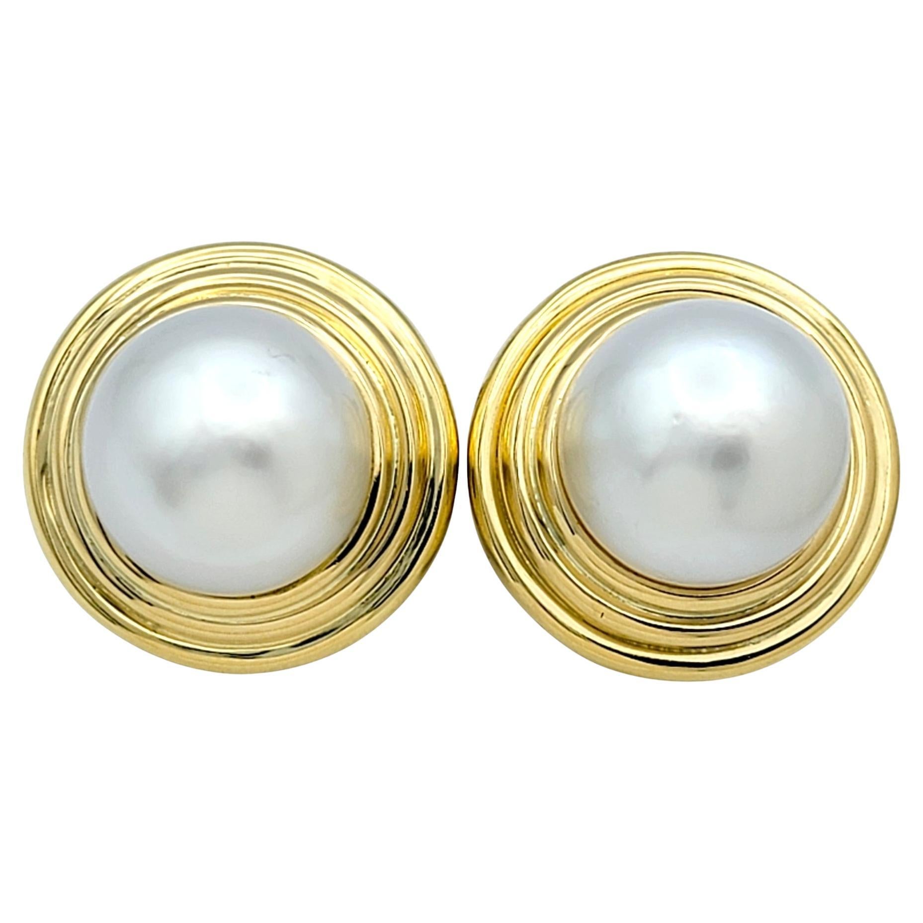 Fresh Water Baroque Pearl Large Dimensional Stud Earrings 18 Karat Yellow Gold For Sale
