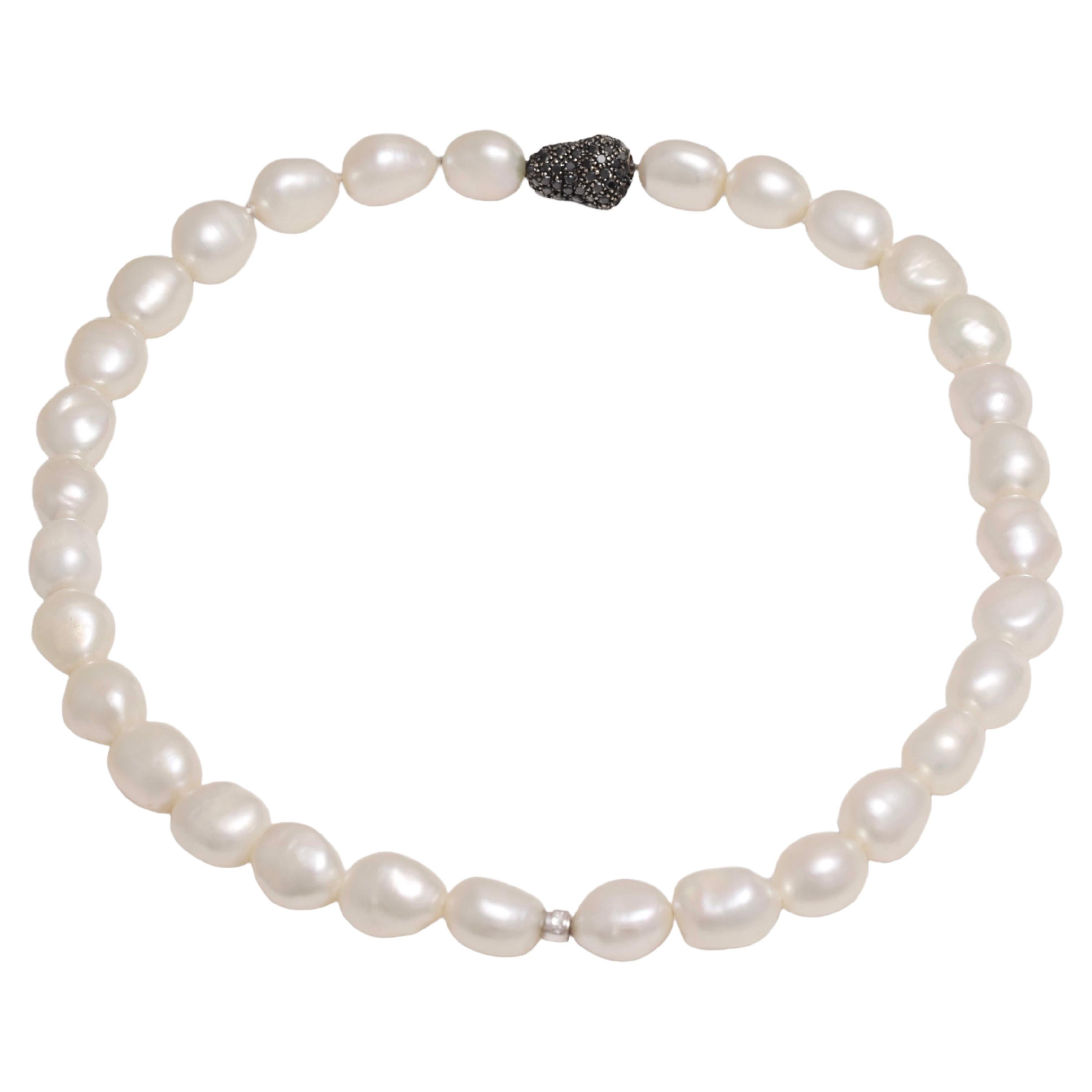 Fresh Water Baroque Pearl Necklace With Gold Lock Set With 1.5ct Black Diamonds