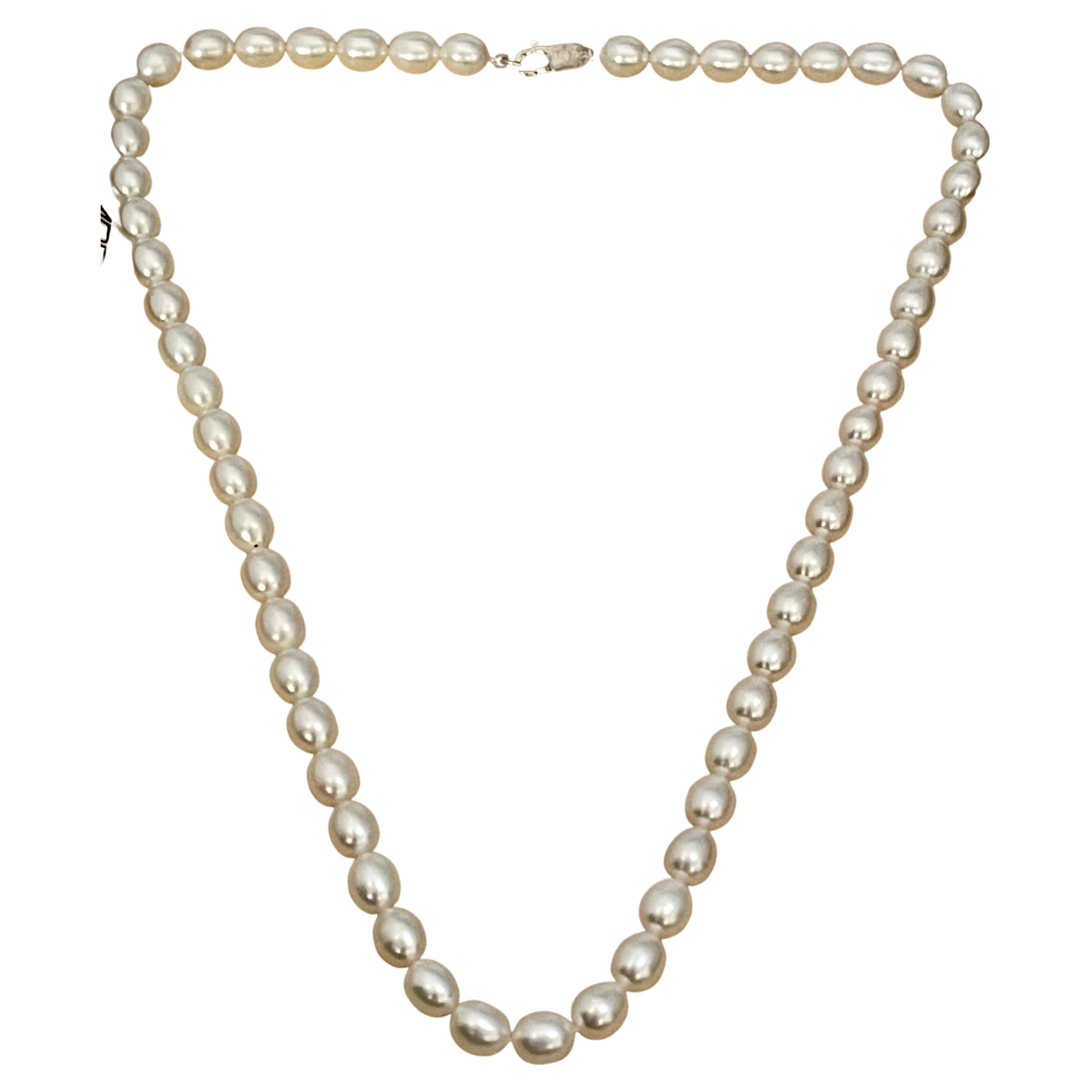 Fresh Water Elongated Pearl Single Strand Necklace, Silver Clasp