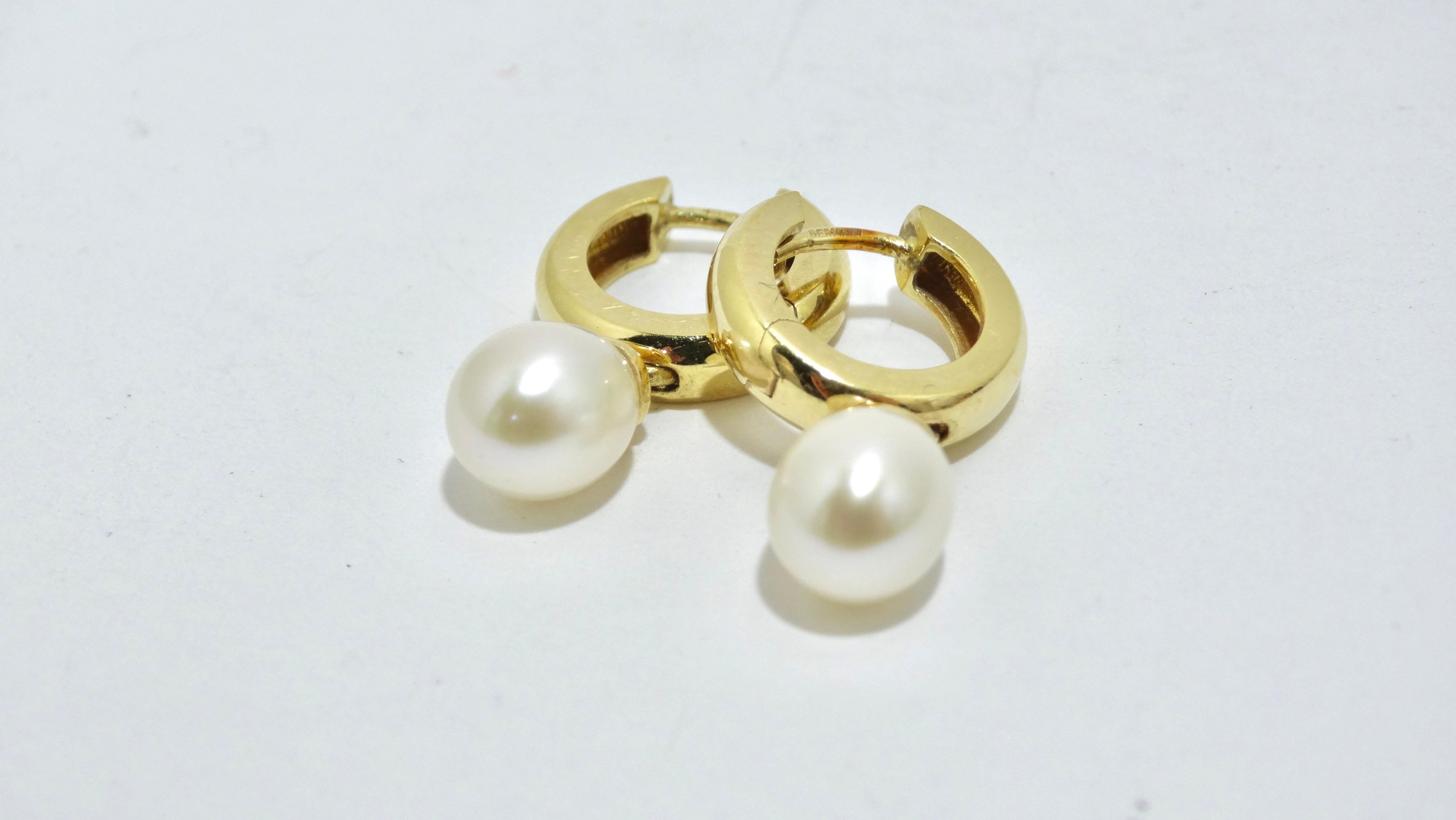 Round Cut Fresh Water Pearl 14k Gold Dangle Earrings For Sale