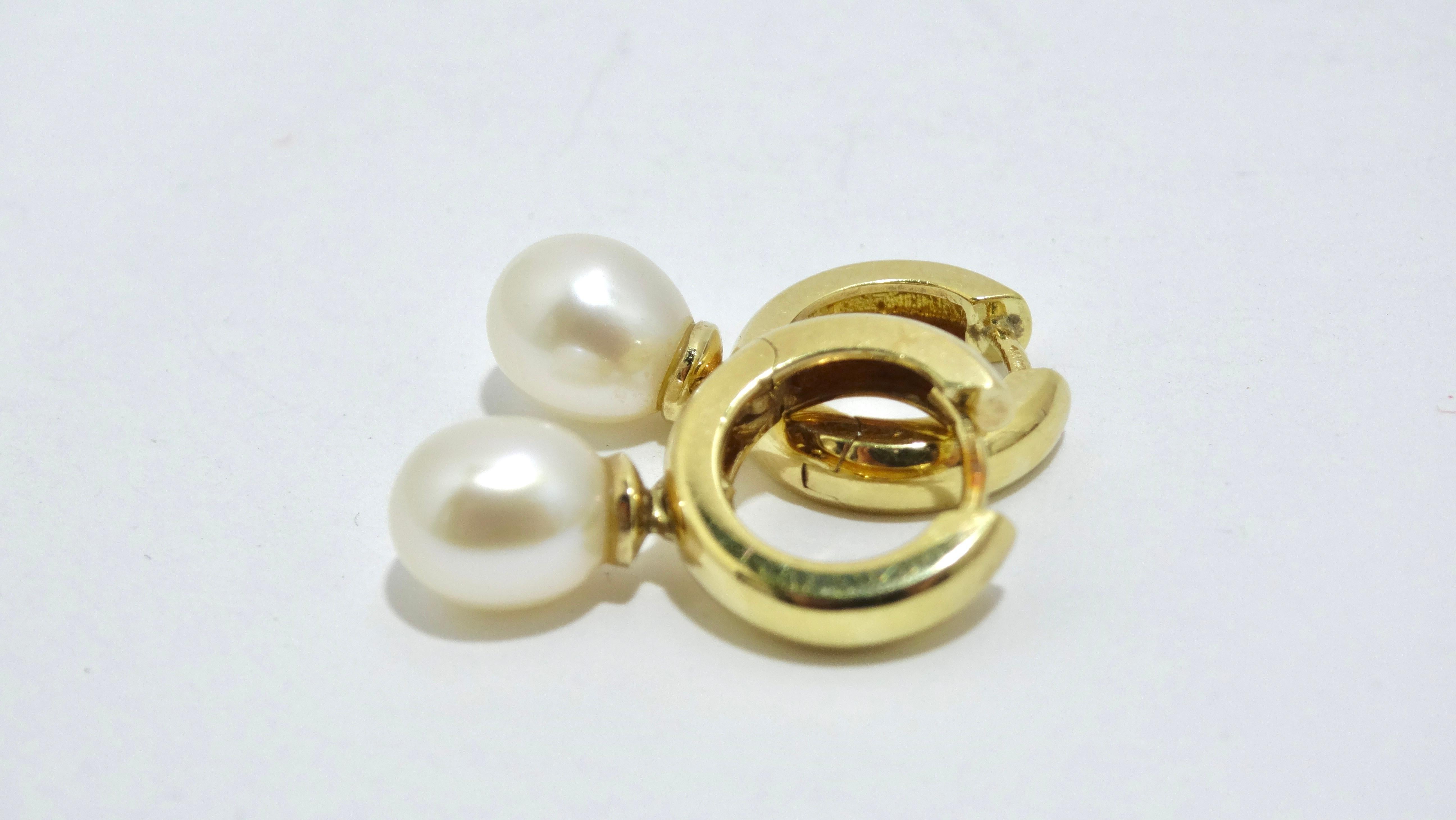 Fresh Water Pearl 14k Gold Dangle Earrings In Good Condition For Sale In Scottsdale, AZ