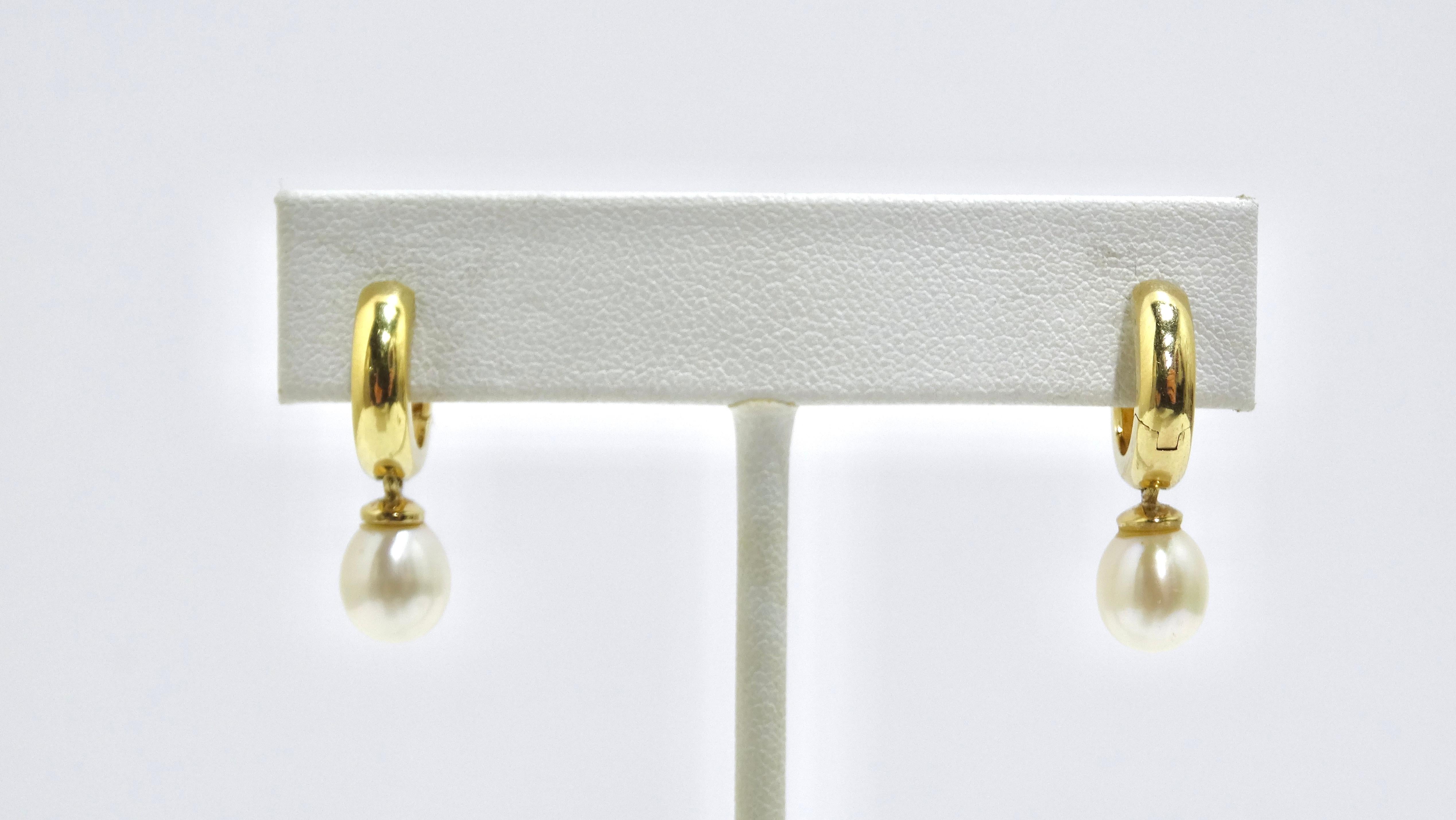 Women's or Men's Fresh Water Pearl 14k Gold Dangle Earrings For Sale