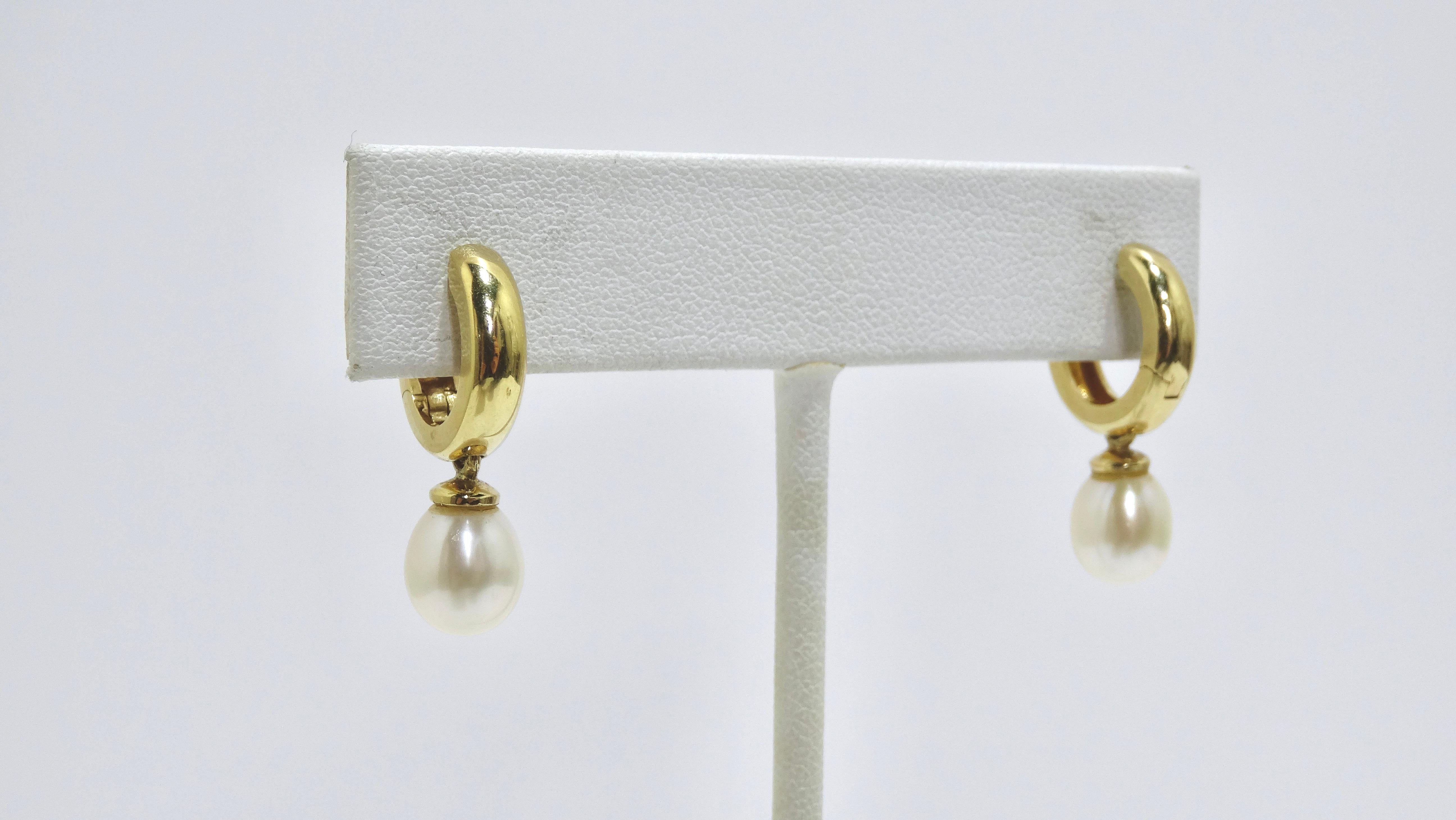 Fresh Water Pearl 14k Gold Dangle Earrings For Sale 1