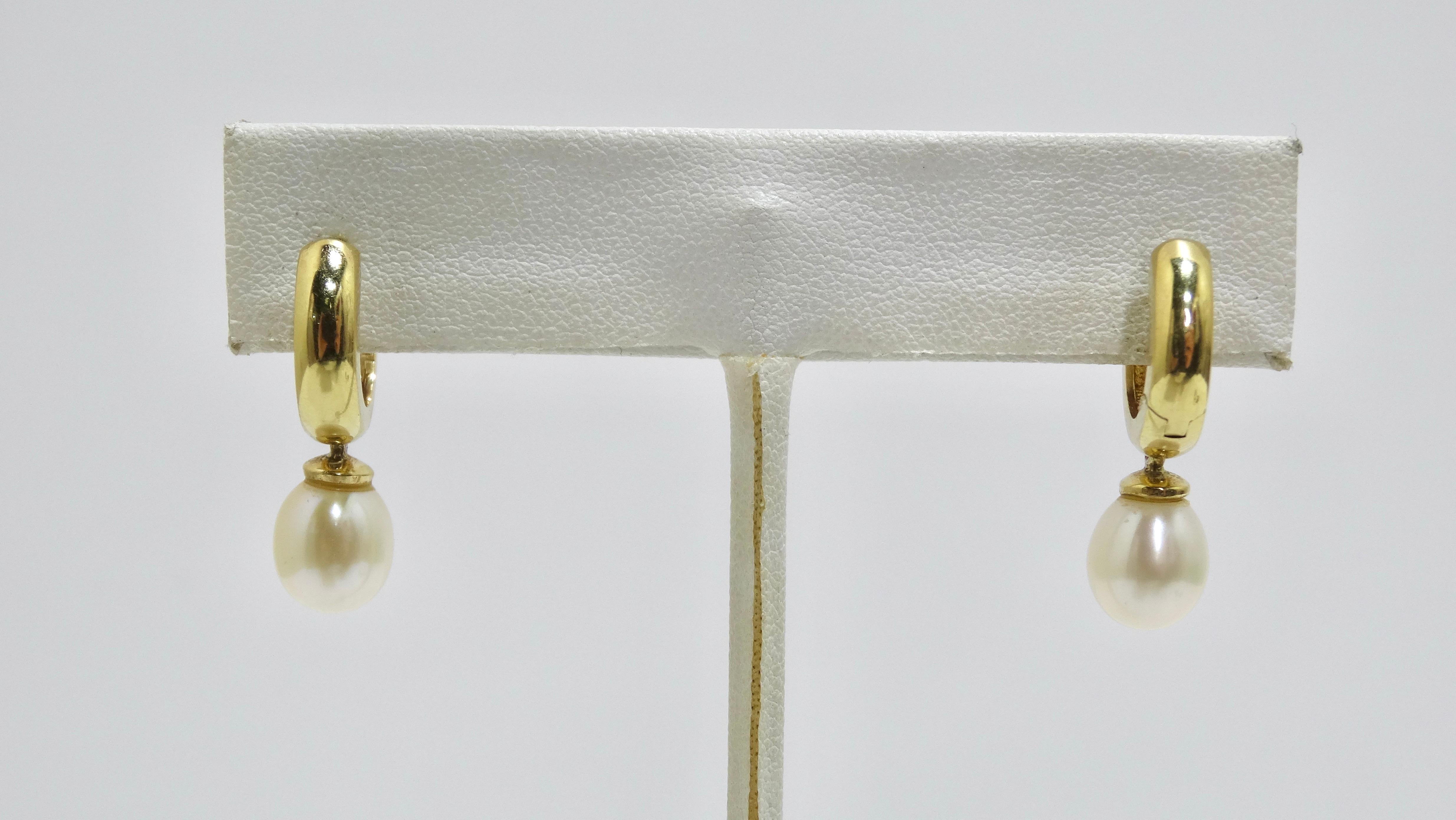 Fresh Water Pearl 14k Gold Dangle Earrings For Sale 2