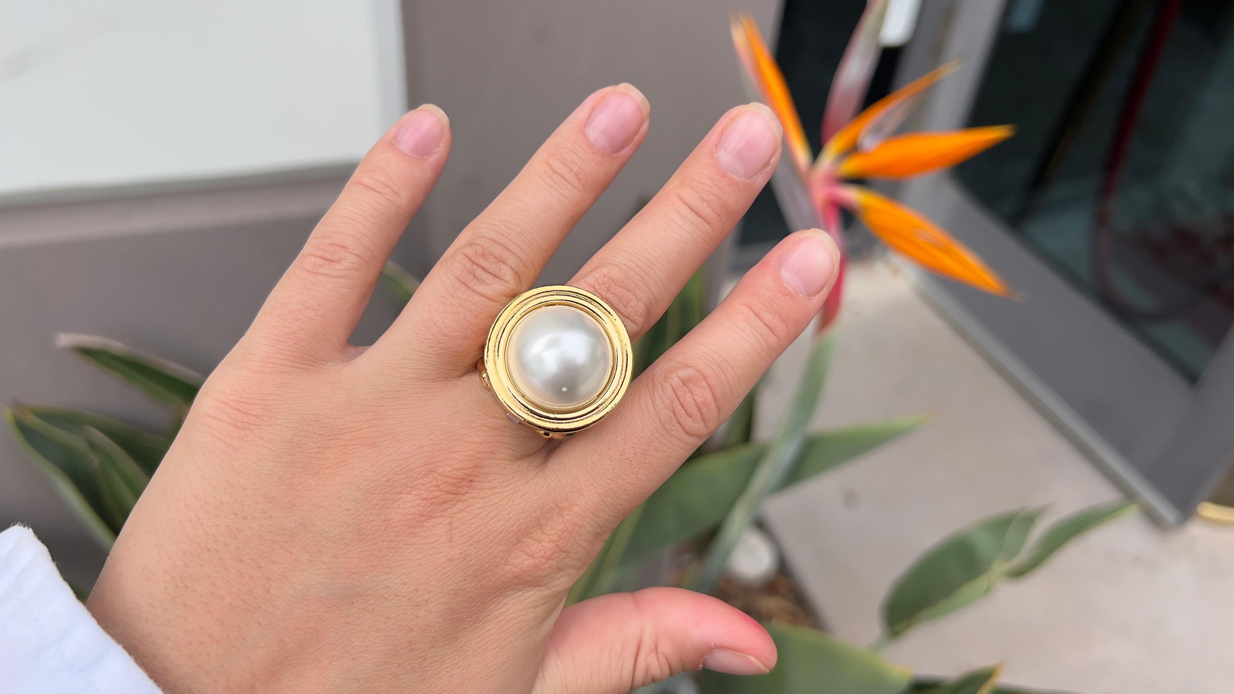 Fresh Water Pearl 18K Gold Plated Ring Italian Made For Sale 1