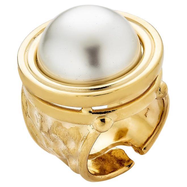 Fresh Water Pearl 18K Gold Plated Ring Italian Made For Sale