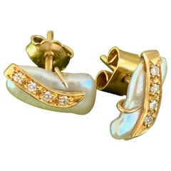 Fresh Water Pearl and Diamond 14 Karat Yellow Gold Post Earrings
