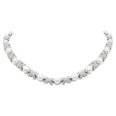 Fresh Water Pearl and Diamond 18 Carat White Gold Choker Necklace