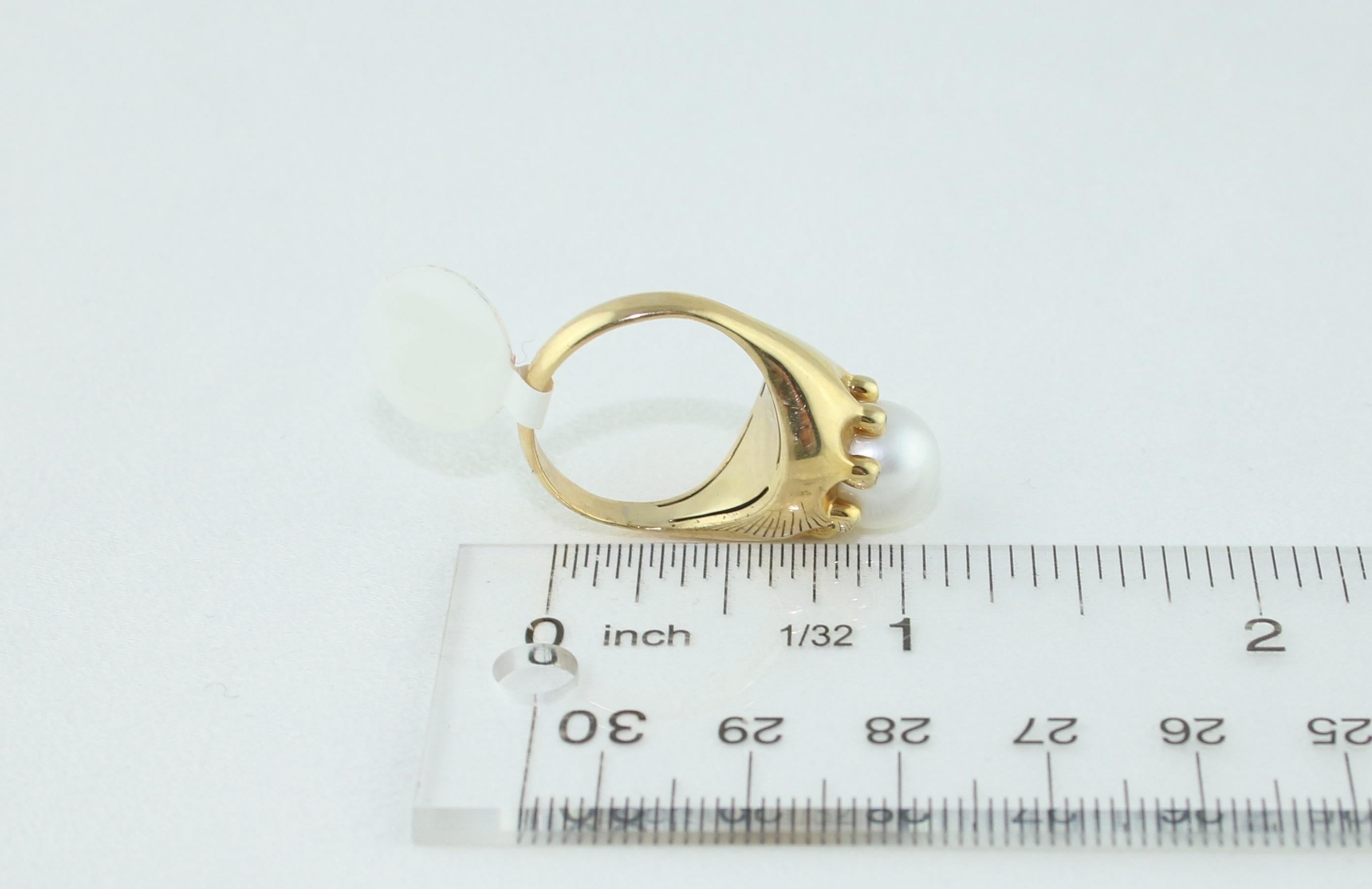 Fresh Water Pearl and Diamond Gold Ring For Sale 4