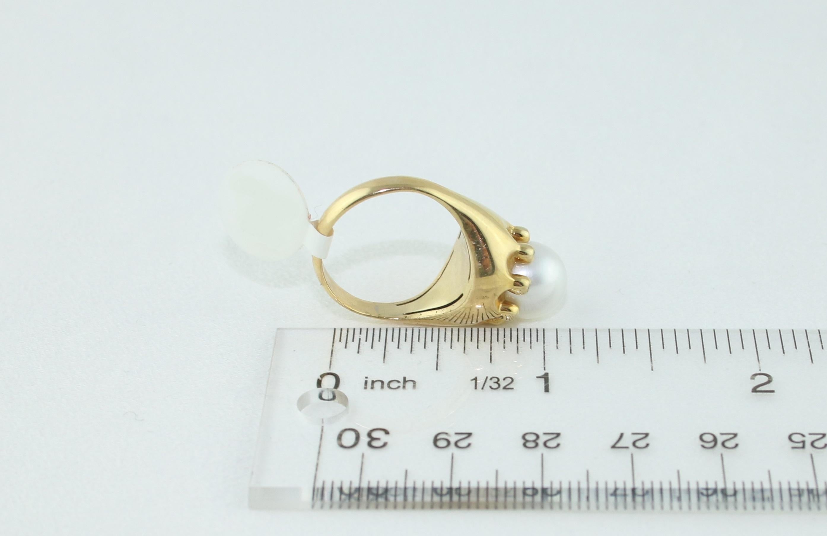Bague en or avec perles d'eau douce et diamants en vente 4