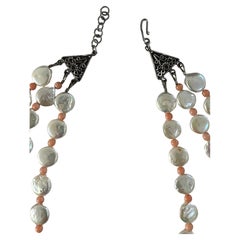 Freshwater White Pearl Coral Three Strand Necklace