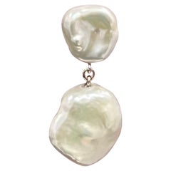 Pendientes colgantes de perlas de agua dulce 14k Oro blanco certificado