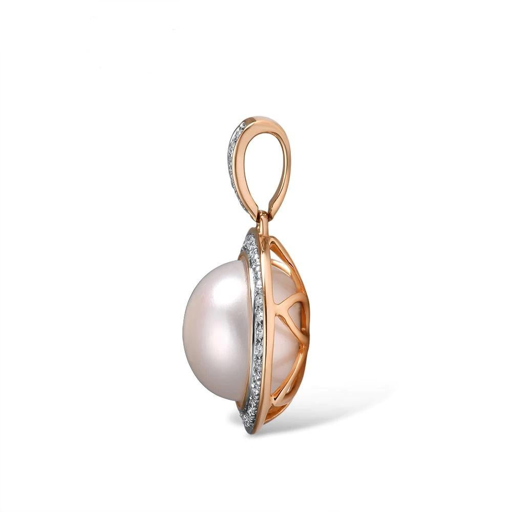 Contemporary Fresh Water Pearl Diamond Necklace 18K Rose Gold For Sale