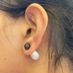 Fresh Water Pearl Drop & Pave Diamond Ball Tunnel Earring Made In 18k Gold