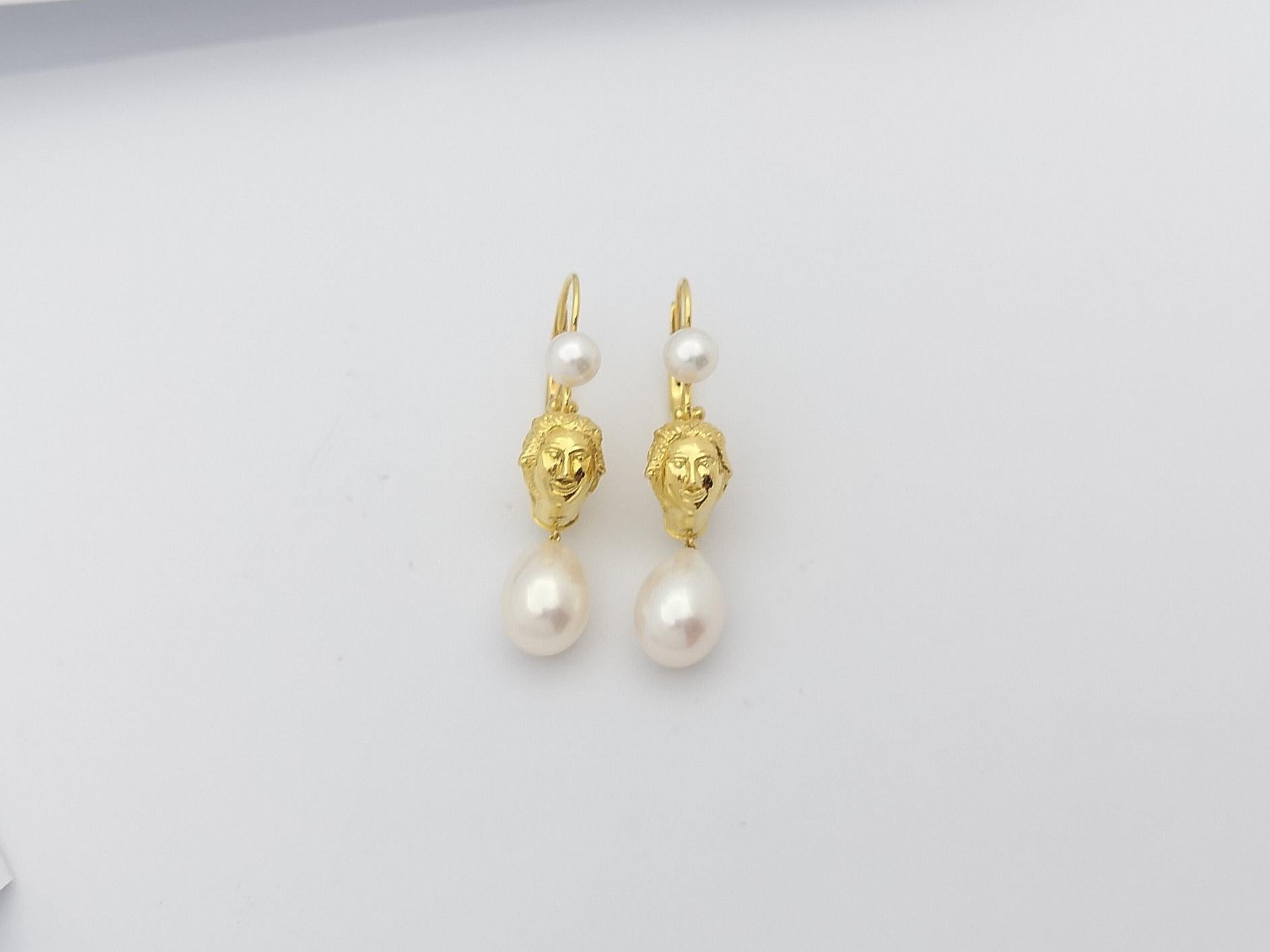 Uncut Fresh Water Pearl Earrings Set in 18 Karat Gold Settings For Sale