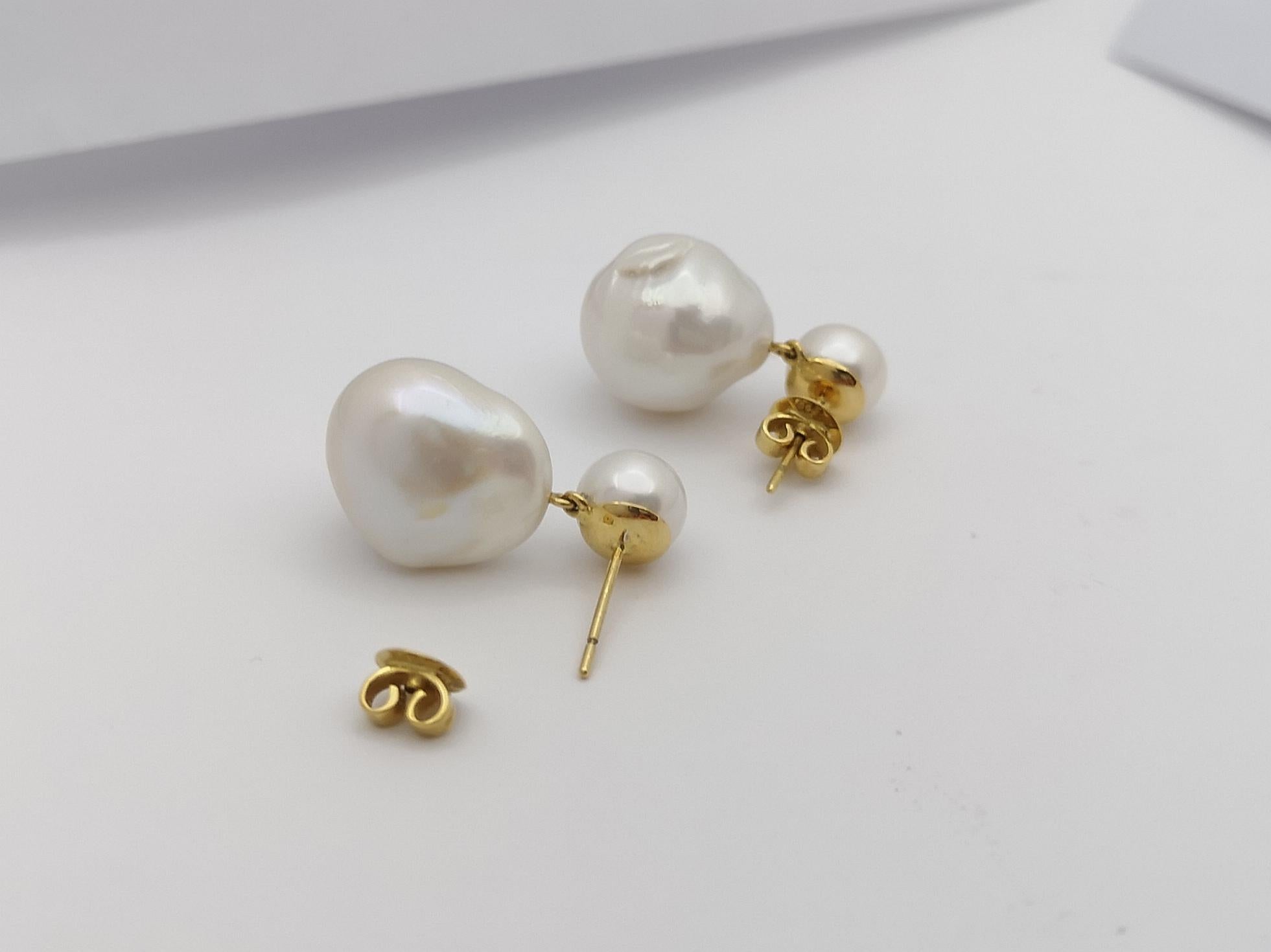Fresh Water Pearl Earrings Set in 18 Karat Gold Settings For Sale 2