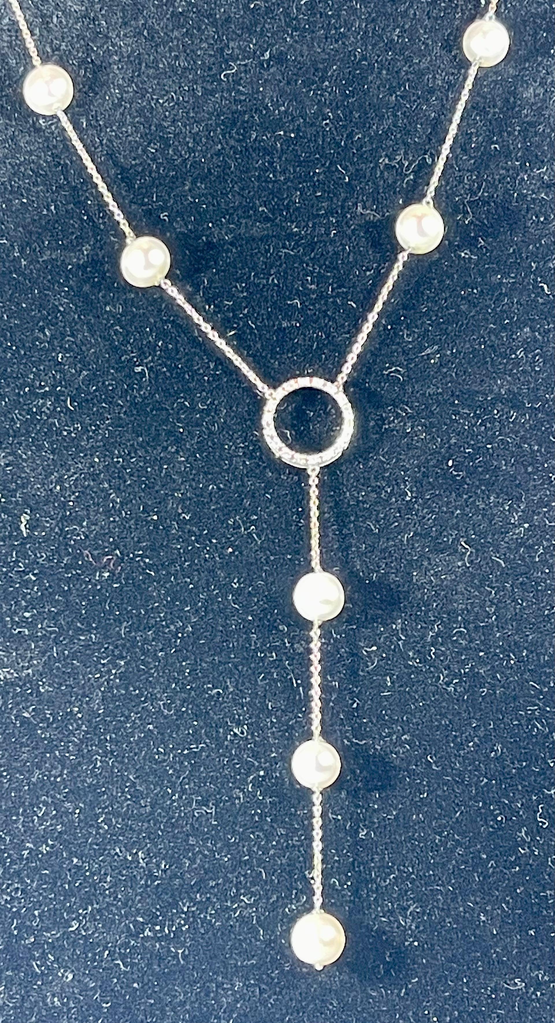 Perle d'eau douce  Collier en argent sterling et zirconia cubique en forme de Y, 22 