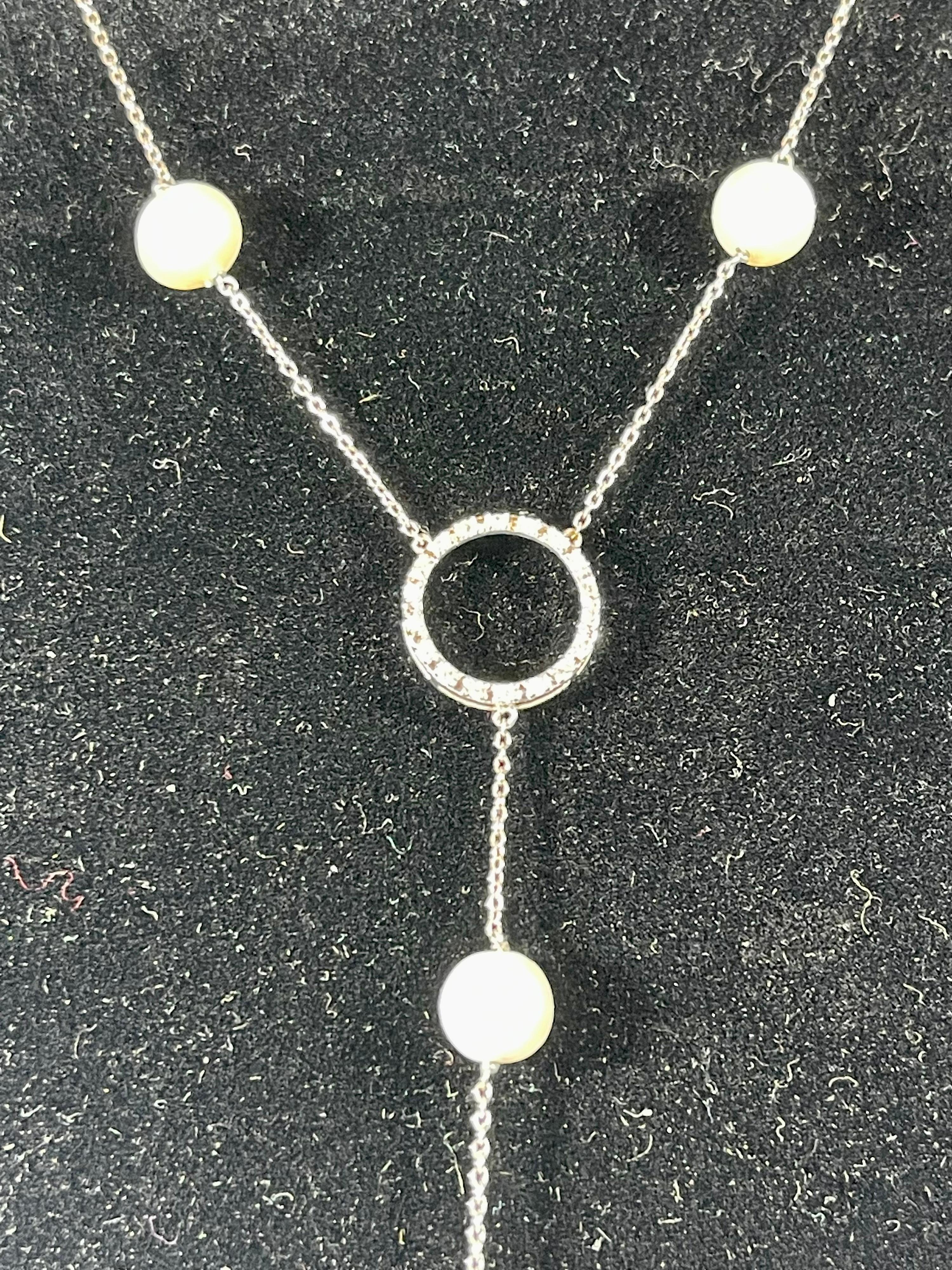 Perle d'eau douce  Collier en argent sterling et zirconia cubique en forme de Y, 22 