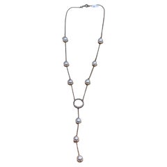 Süßwasserperle  Halskette aus Sterlingsilber und kubischem Zirkon in Y-Form, 22 ""