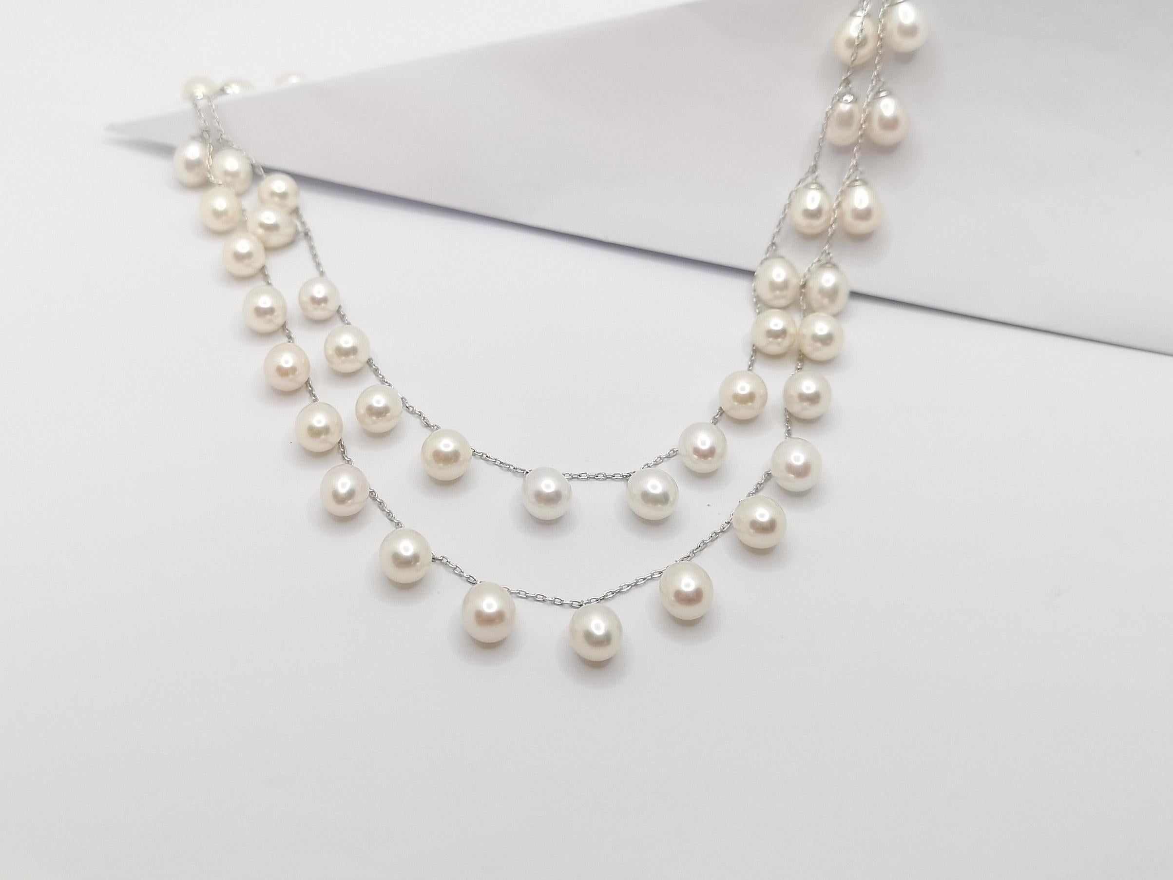 Fresh Water Pearl Necklace Set in 18 Karat White Gold Settings For Sale 2