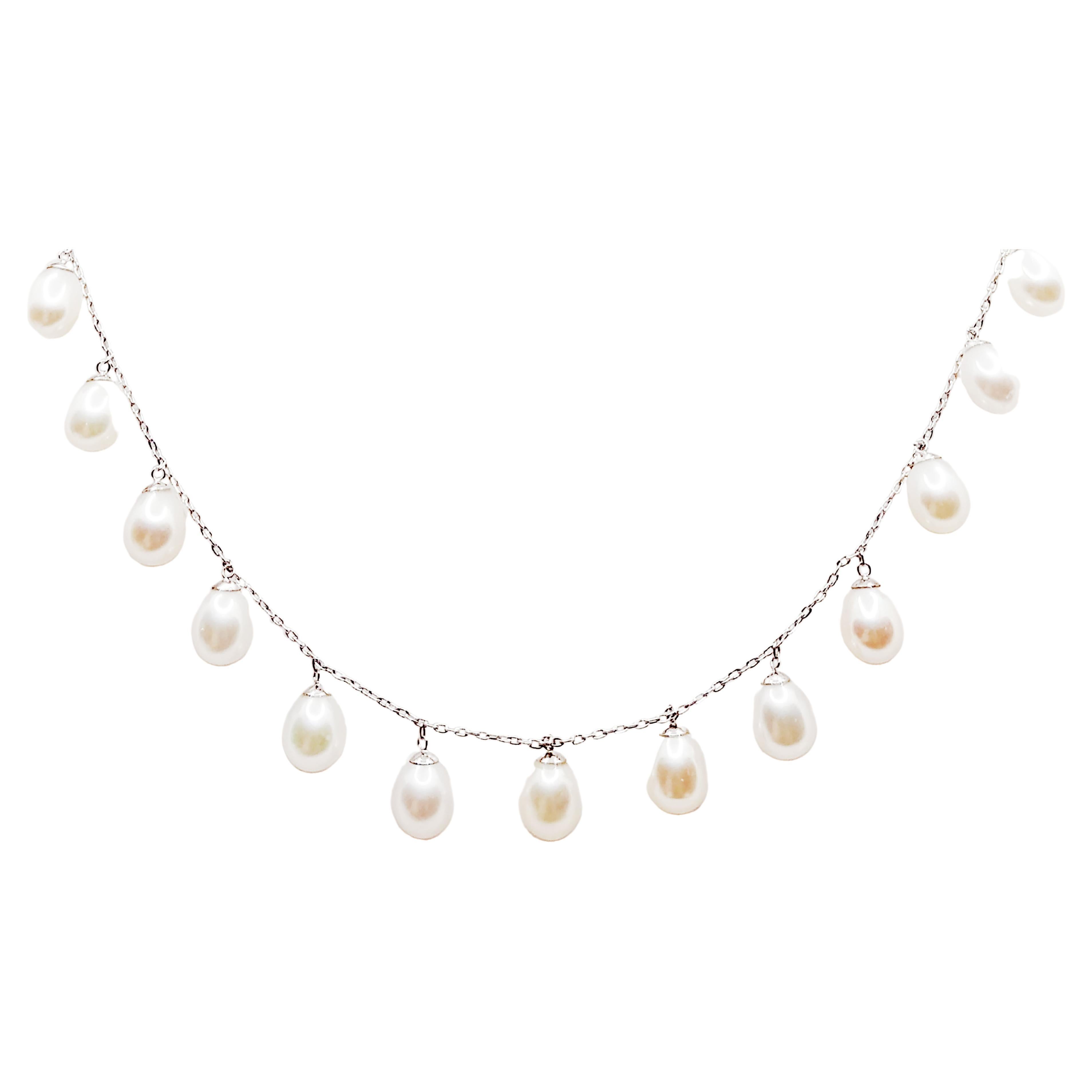 Fresh Water Pearl Necklace Set in 18 Karat White Gold Settings For Sale