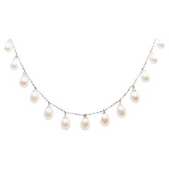 Fresh Water Pearl Necklace Set in 18 Karat White Gold Settings