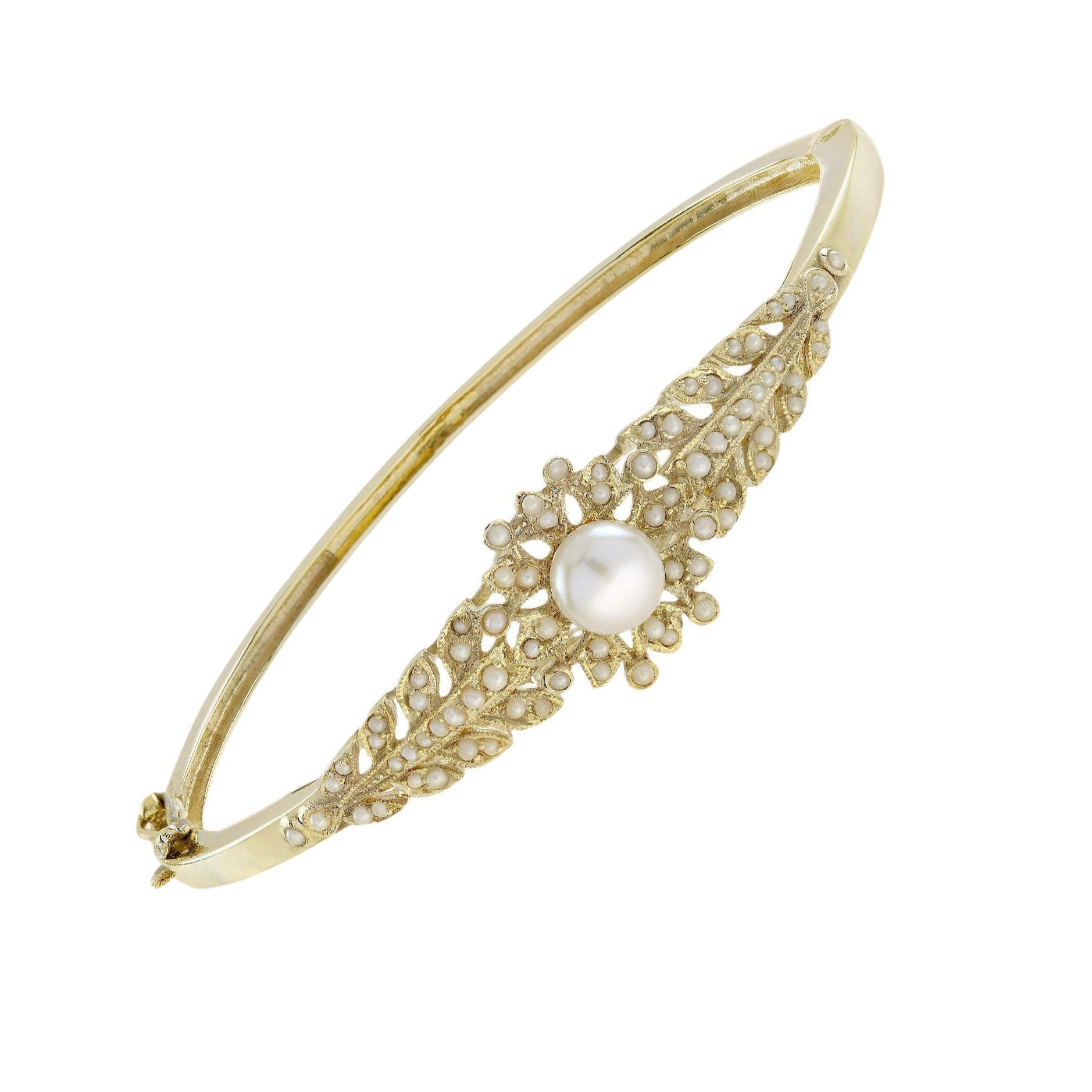 Bracelet jonc de style victorien en or jaune 14 carats avec perles d
eau douce