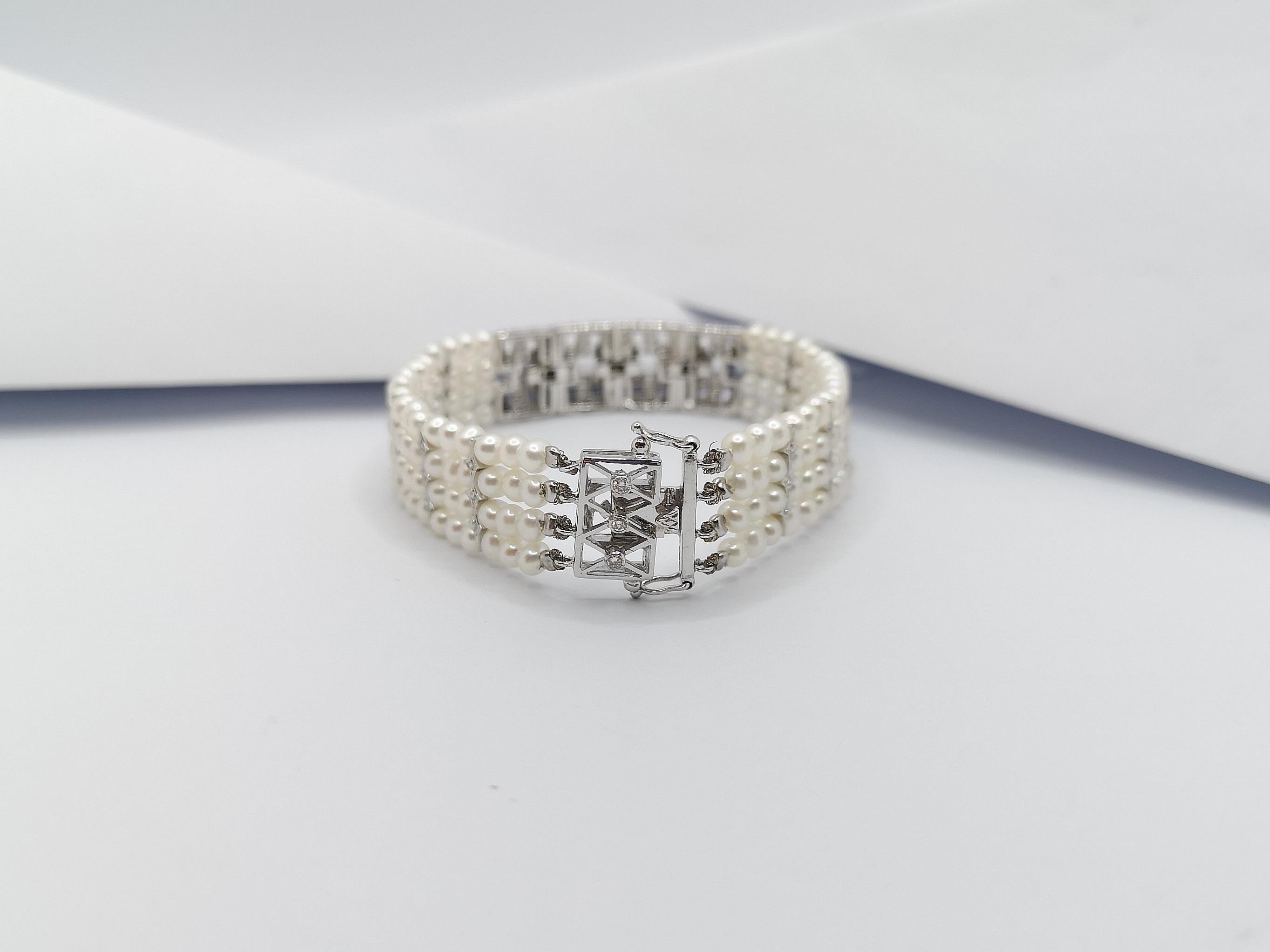 Fresh Water Pearl with Diamond 0.75 Carat Bracelet Set in 18 Karat White Gold Se For Sale 4