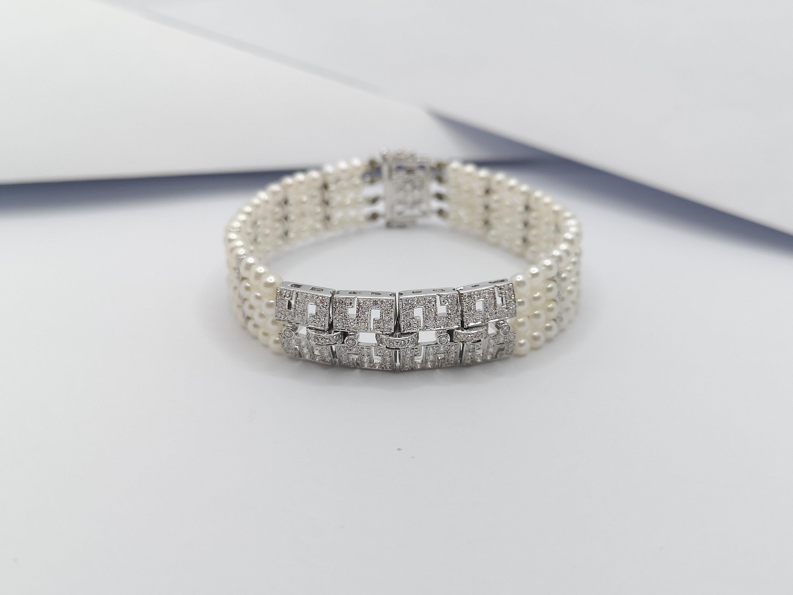 Fresh Water Pearl with Diamond 0.75 Carat Bracelet Set in 18 Karat White Gold Se For Sale 6